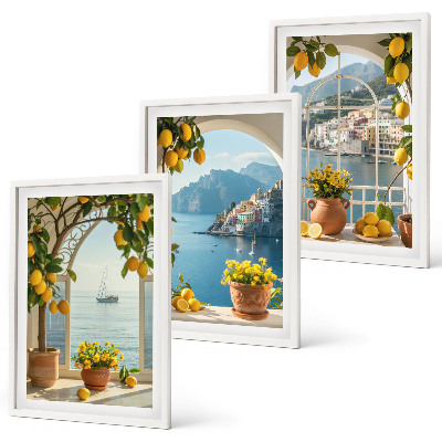 Juego de 3 cuadros Limones de la ciudad costera flores