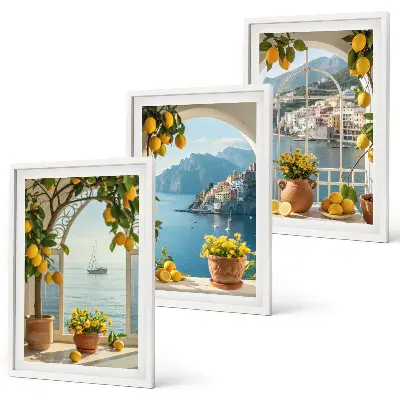 Set de 3 cuadros de limones y flores de la ciudad costera set de 3 cuadros con diseño de limones y flores de la ciudad costera