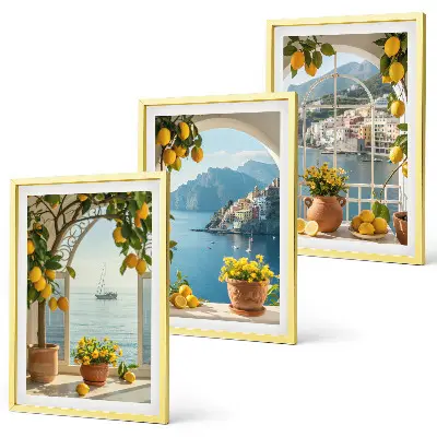 Set de 3 cuadros de limones y flores de la ciudad costera set de 3 cuadros con diseño de limones y flores de la ciudad costera