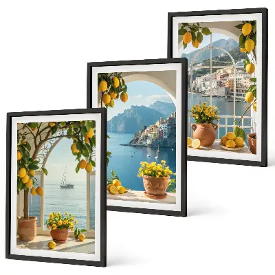 Set de 3 cuadros de limones y flores de la ciudad costera set de 3 cuadros con diseño de limones y flores de la ciudad costera