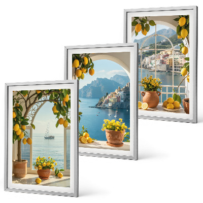Juego de 3 cuadros Limones de la ciudad costera flores