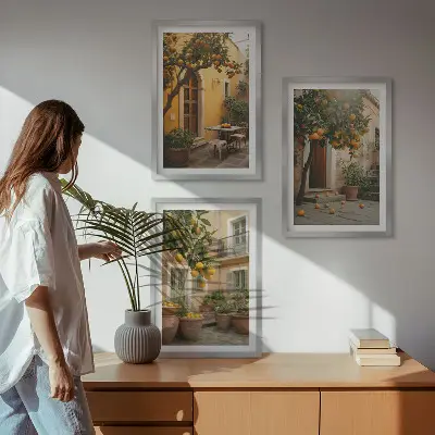 Juego de 3 cuadros diseño jardín de cítricos al sol