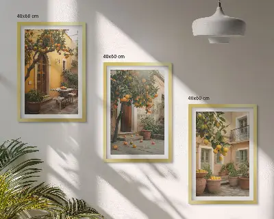 Juego de 3 cuadros diseño jardín de cítricos al sol