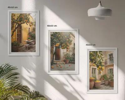 Juego de 3 cuadros diseño jardín de cítricos al sol