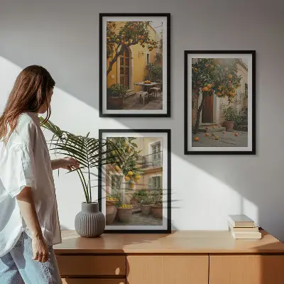 Juego de 3 cuadros diseño jardín de cítricos al sol