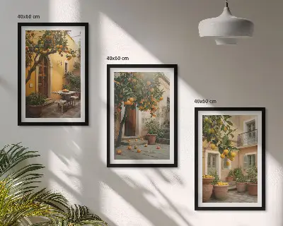 Juego de 3 cuadros diseño jardín de cítricos al sol