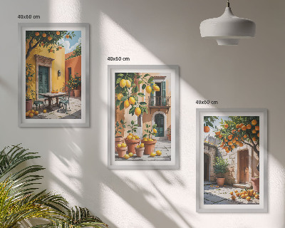Set de 3 cuadros para salón Frutas cítricas en el jardín