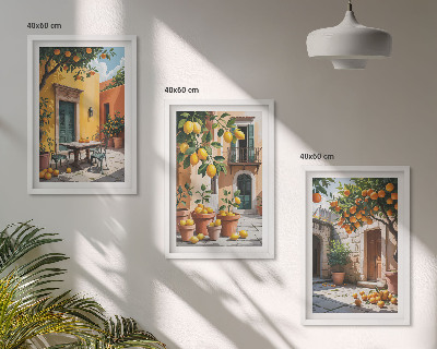 Set de 3 cuadros para salón Frutas cítricas en el jardín