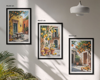 Set de 3 cuadros para salón Frutas cítricas en el jardín