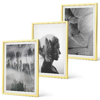 Juego de 3 cuadros retrato de bosque con niebla, árbol y diente de león