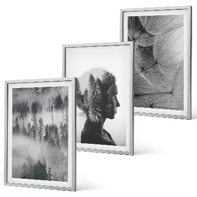 Juego de 3 cuadros retrato de bosque con niebla, árbol y diente de león