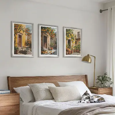 Set de 3 cuadros de frutas cítricas y plantas de jardín decoración para salón