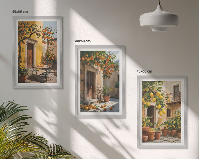 Set de 3 cuadros para salón Frutas cítricas Plantas de jardín