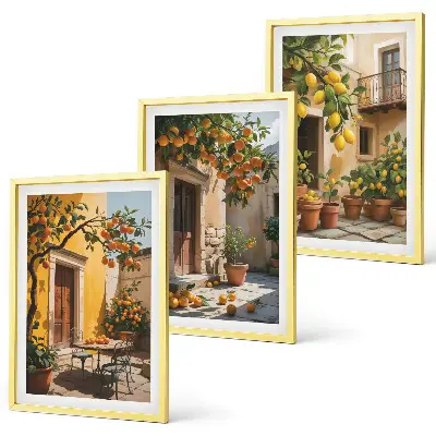 Set de 3 cuadros de frutas cítricas y plantas de jardín decoración para salón