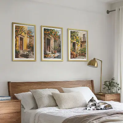 Set de 3 cuadros de frutas cítricas y plantas de jardín decoración para salón