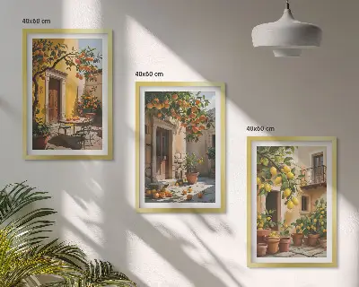 Set de 3 cuadros de frutas cítricas y plantas de jardín decoración para salón
