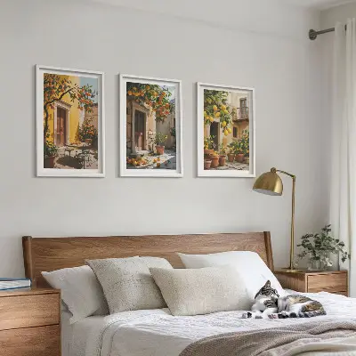 Set de 3 cuadros de frutas cítricas y plantas de jardín decoración para salón