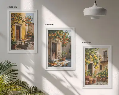 Set de 3 cuadros de frutas cítricas y plantas de jardín decoración para salón