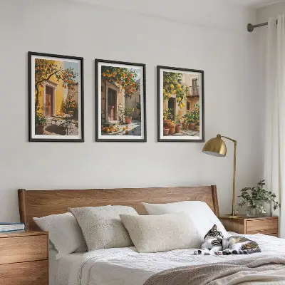 Set de 3 cuadros de frutas cítricas y plantas de jardín decoración para salón