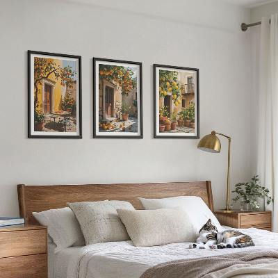 Set de 3 cuadros para salón Frutas cítricas Plantas de jardín