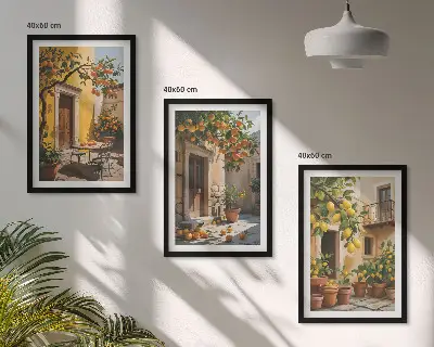 Set de 3 cuadros de frutas cítricas y plantas de jardín decoración para salón
