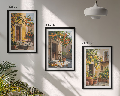 Set de 3 cuadros para salón Frutas cítricas Plantas de jardín