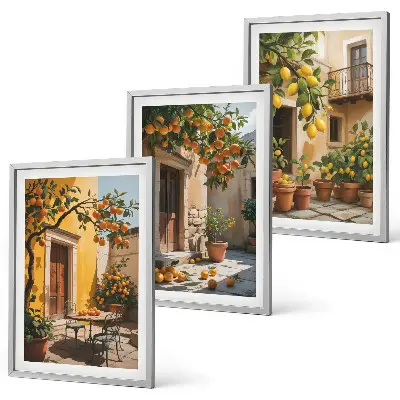 Set de 3 cuadros de frutas cítricas y plantas de jardín decoración para salón