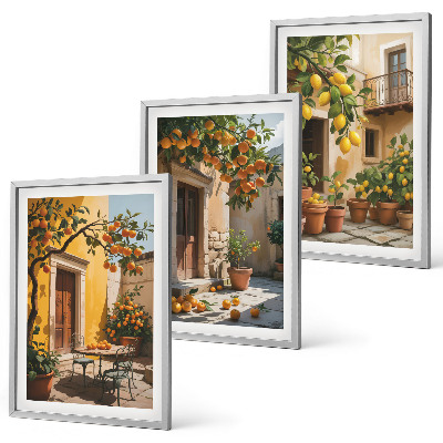 Set de 3 cuadros para salón Frutas cítricas Plantas de jardín