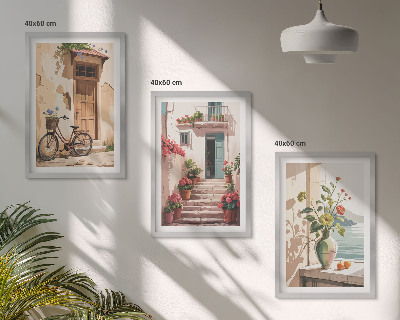 Set de 3 cuadros para salón Calles, flores y bicicletas