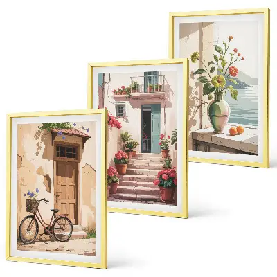 Set de 3 cuadros decorativos diseño de calles flores y bicicletas para salón