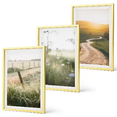 Set de 3 cuadros para salón con diseño de camino de pradera paisajística hacia el oeste
