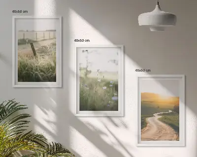 Set de 3 cuadros para salón con diseño de camino de pradera paisajística hacia el oeste