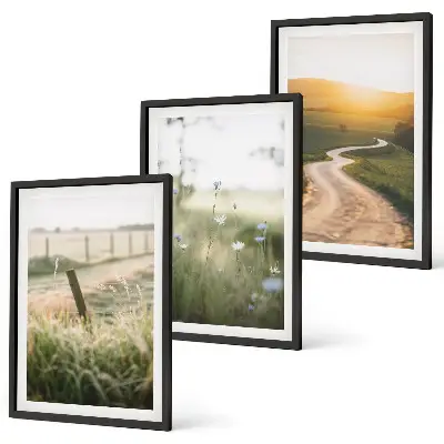 Set de 3 cuadros para salón con diseño de camino de pradera paisajística hacia el oeste