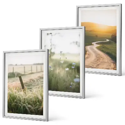 Set de 3 cuadros para salón con diseño de camino de pradera paisajística hacia el oeste