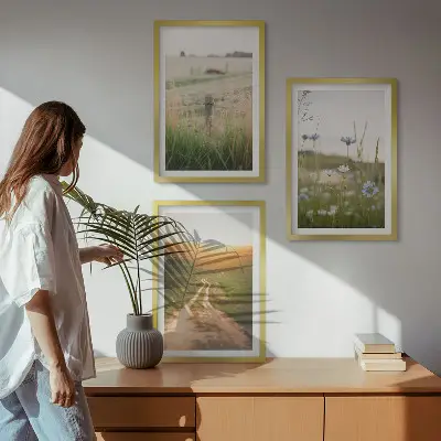 Juego de 3 cuadros paisajes de naturaleza con campos y senderos