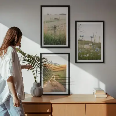 Juego de 3 cuadros paisajes de naturaleza con campos y senderos