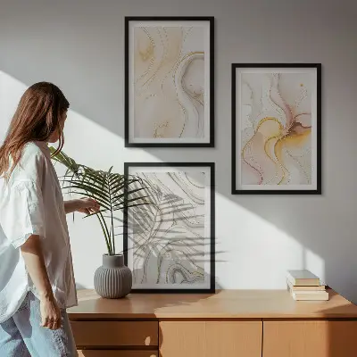 Juego de 3 cuadros con diseño de patrones abstractos en tonos cálidos