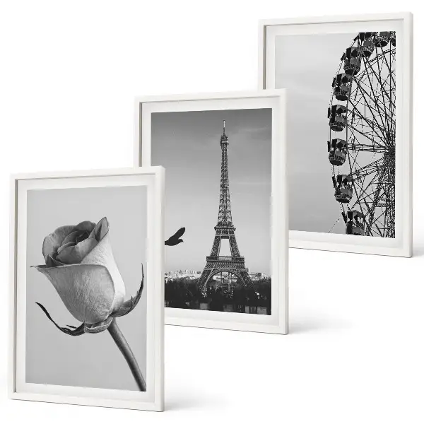 Set de 3 cuadros para salón con diseño de Torre Eiffel rosa y noria