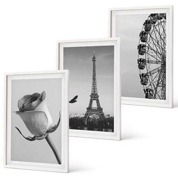 Set de 3 cuadros para salón Torre Eiffel rosa noria