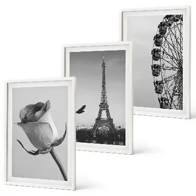Set de 3 cuadros para salón con diseño de Torre Eiffel rosa y noria