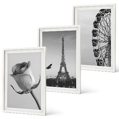 Set de 3 cuadros para salón Torre Eiffel rosa noria