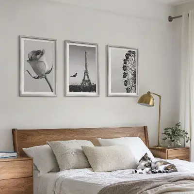 Set de 3 cuadros para salón con diseño de Torre Eiffel rosa y noria
