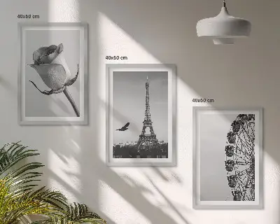 Set de 3 cuadros para salón con diseño de Torre Eiffel rosa y noria