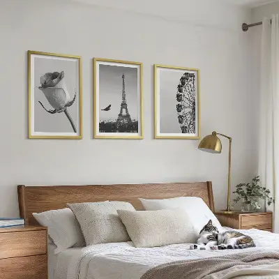 Set de 3 cuadros para salón con diseño de Torre Eiffel rosa y noria