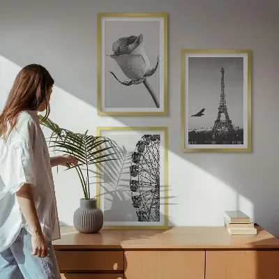 Set de 3 cuadros para salón con diseño de Torre Eiffel rosa y noria