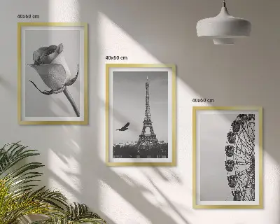Set de 3 cuadros para salón con diseño de Torre Eiffel rosa y noria