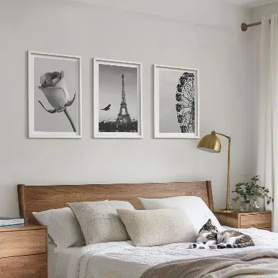 Set de 3 cuadros para salón con diseño de Torre Eiffel rosa y noria