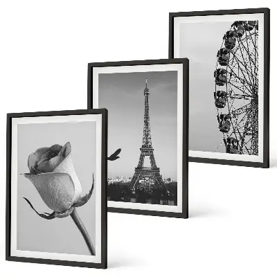 Set de 3 cuadros para salón con diseño de Torre Eiffel rosa y noria