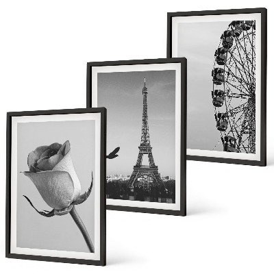Set de 3 cuadros para salón Torre Eiffel rosa noria