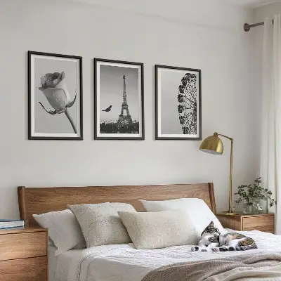 Set de 3 cuadros para salón con diseño de Torre Eiffel rosa y noria